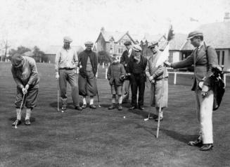 Golfing group (with Robert Stuart Steven Mackay second from right?) on Edzell Golf Course