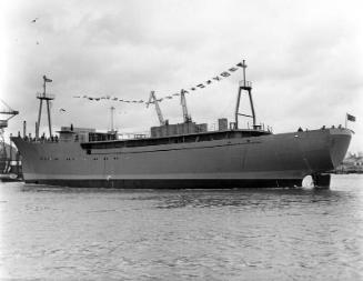 Black and white photograph showing launching of the Discovery