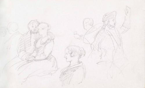 Couple Embracing, a Dancer and Studies of Heads