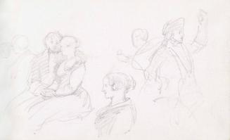 Couple Embracing, a Dancer and Studies of Heads