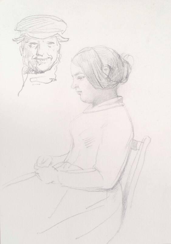 Seated Girl and Study of Man's Head