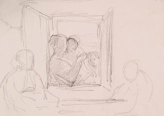 Study of Window-Two Figures Indoors and Three Outdoors