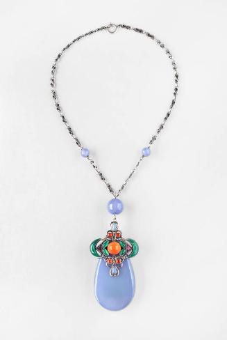 Necklace with Chalcedony Pendant and Multi-Gem Setting by Sybil Dunlop
