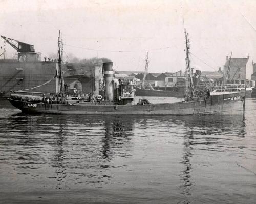Black and white photograph Showing The Starboard Side Of The Trawler A406 'george Robb' In Aber…
