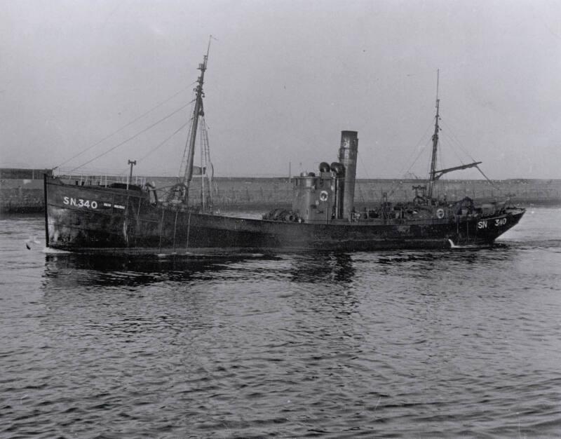 Black and white photograph Showing The Port Side Of The Trawler Sn340 'ben Meidie' Entering Abe…