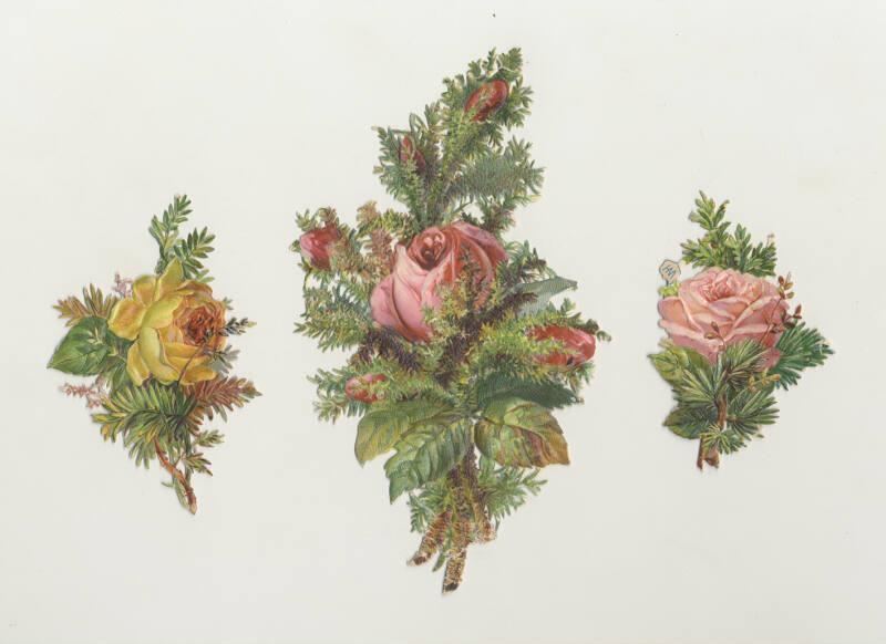 Set of 3 Rose and Foliage Scrap-booking Scraps