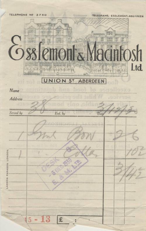 Esslemont & Macintosh Ltd Receipt