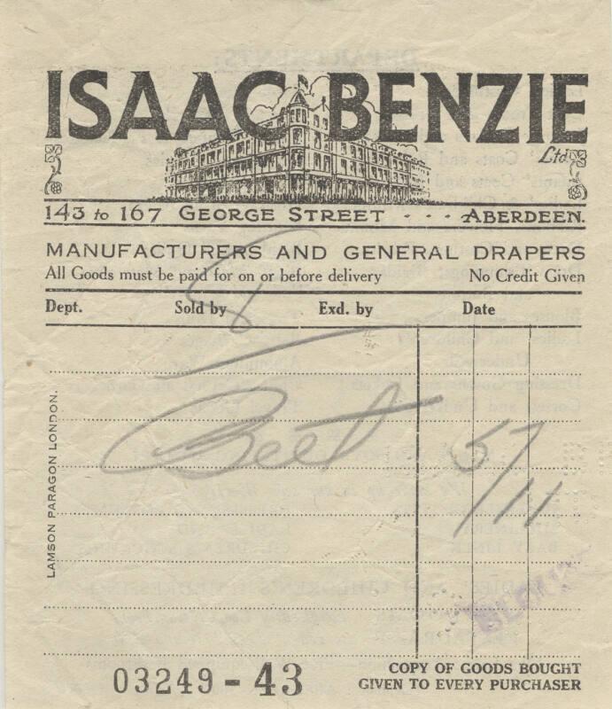 Receipt from Isaac Benzie Ltd.
