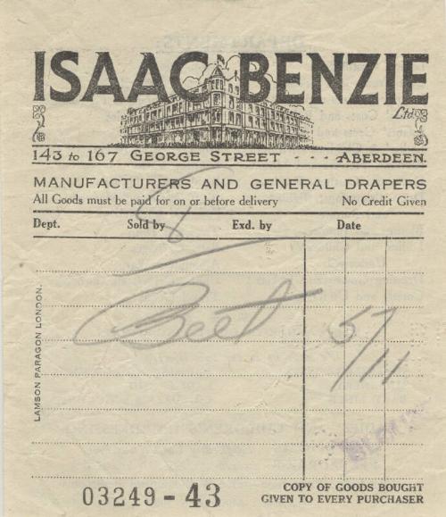 Receipt from Isaac Benzie Ltd.