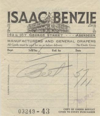 Receipt from Isaac Benzie Ltd.