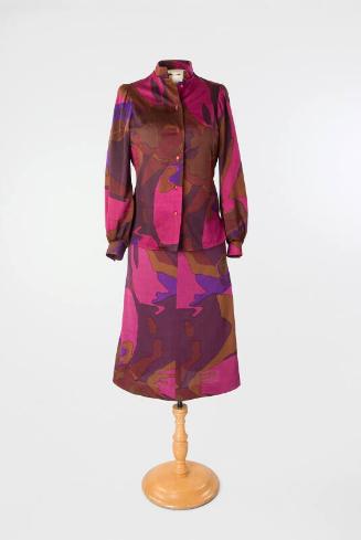 Purple and Brown Abstract Pattern Skirt Suit