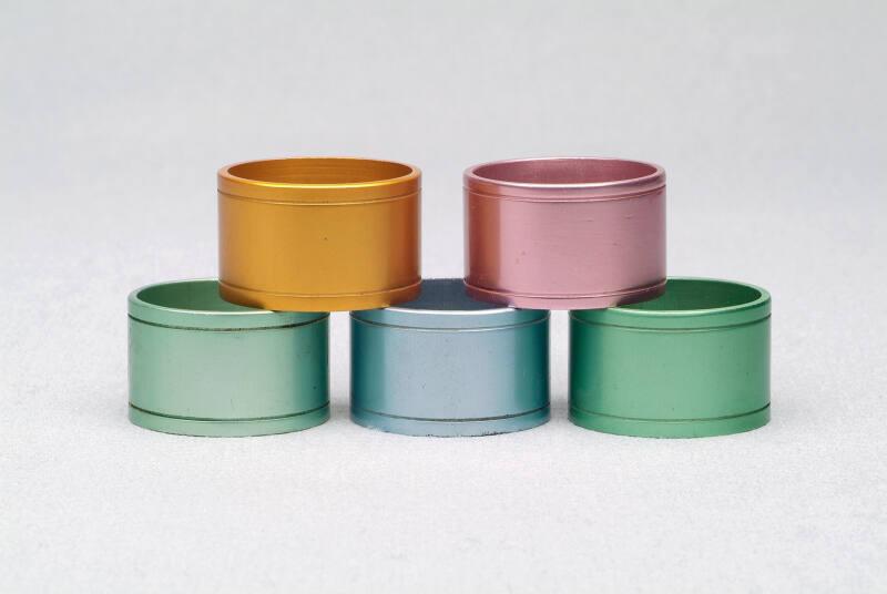 Set of 5 anodised napkin rings