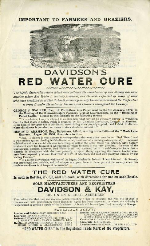 Advert for Davidson's Red Water Cure