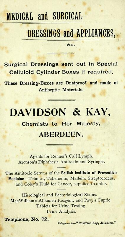 Advert for Medical and Surgical Dressings and Appliances