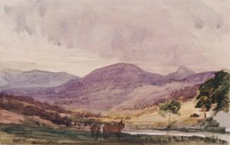 Landscape of Hills, Cottage and Two Horses