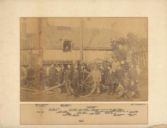Photograph of workers of Alexander Hall Shipyard Standing in Front of Buildings, framed