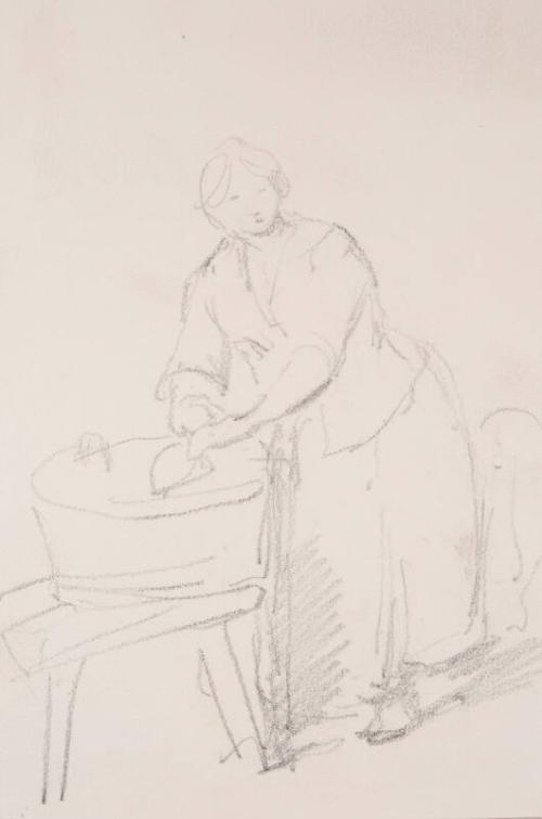 Study of a Woman Washing Clothes in Basin