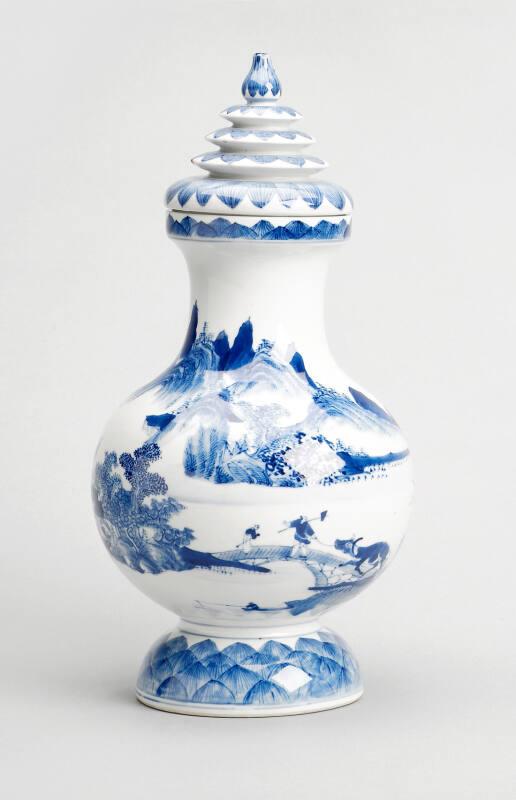 Blue and White Lidded Jar