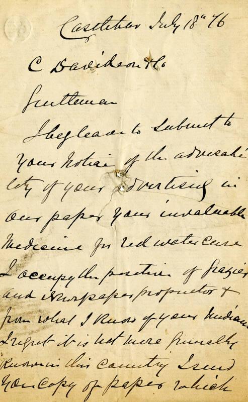 Letter Regarding Red Water Cure