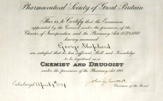 George Shepherd Registered Chemist and Druggist by Pharmaceutical Society of Great Britain
