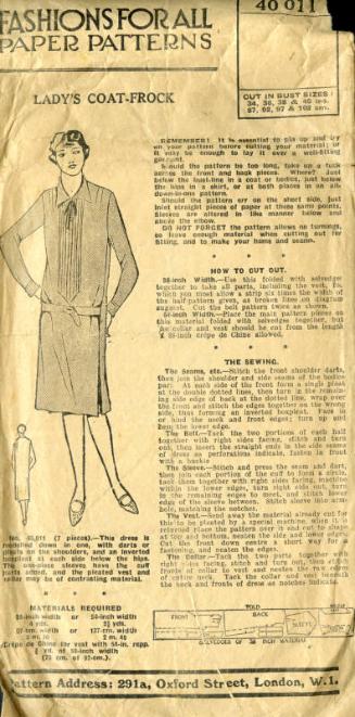 Paper Pattern for a Lady's Coat Frock
