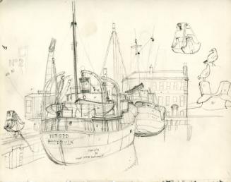 Sketch of ships tied up at Aberdeen Harbour