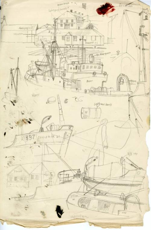 Various sketches of parts ships at Aberdeen Harbour