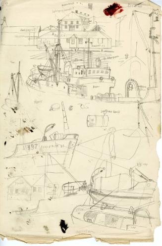 Various sketches of parts ships at Aberdeen Harbour