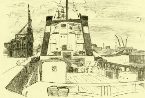 View from the deck of a supply ship in the harbour