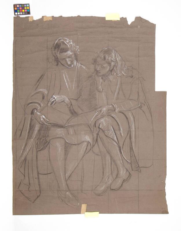 Two Girls - Study For The University Union Murals, Academic Panel