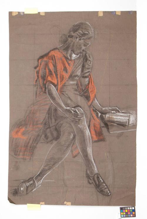 Girl Sitting On Fountain - Study For The University Union Murals, Academic Panel