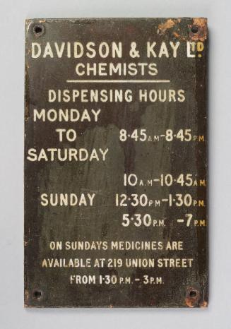 Davidson & Kay Dispensing Hours Plate