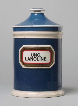 Ointment Jar - Ung Lanoline - Applied Gilt-White Label on Blue