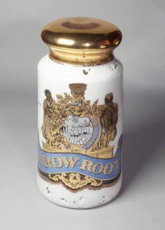 Large Specie Jar, Arrow-Root, with Apothecary Coat of Arms, White Body