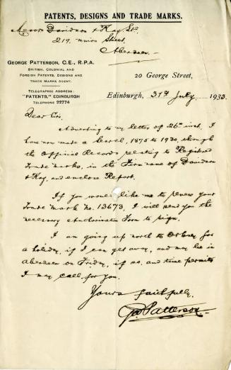 Letter Regarding Trade Marks Registered under Davidson & Kay