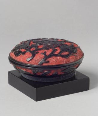 Chinese Black on Red Circular Cinnabar Lacquer Box and Stand