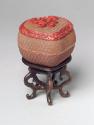 Chinese Heart-Shaped Cinnabar Lacquer Trinket Box on Stand