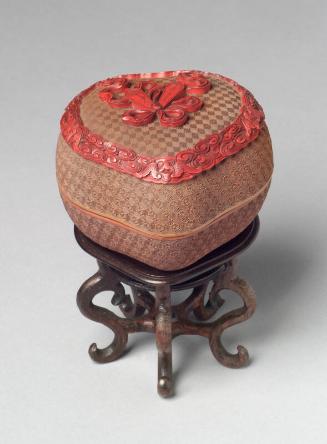 Chinese Heart-Shaped Cinnabar Lacquer Trinket Box on Stand