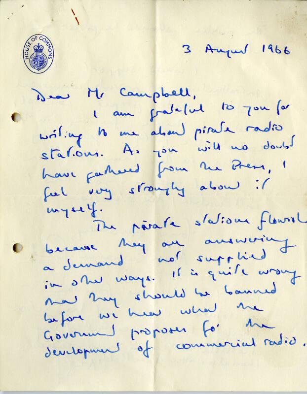 Letter Regarding Pirate and Commercial Radio