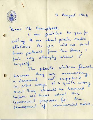 Letter Regarding Pirate and Commercial Radio