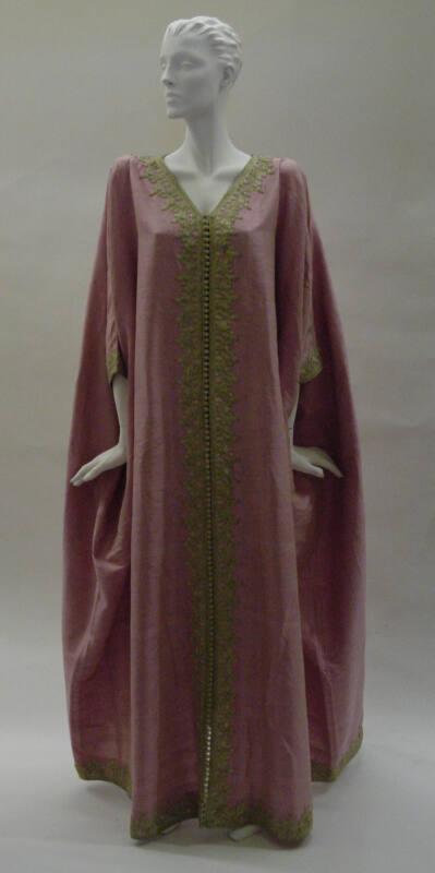 Pink Kaftan with Gold Braid Trim