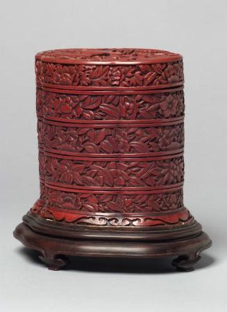 Chinese Four-Tiered Cinnabar Lacquer Box and Cover on Stand