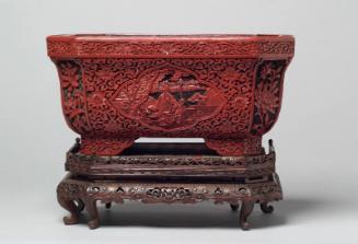 Chinese Rectangular Cinnabar Lacquer Basket on Stand