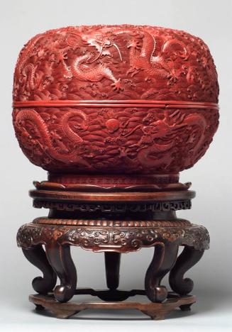 Red Lacquer Bowl and Cover on Stand