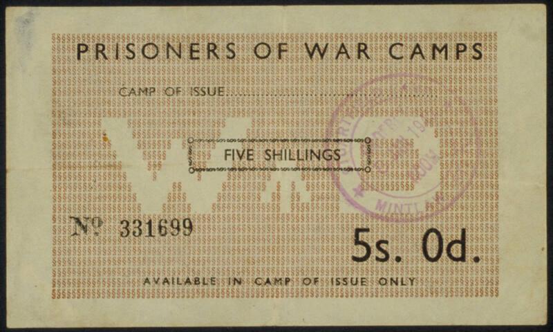 World War II P.O.W. Coupon:Value Five Shillings