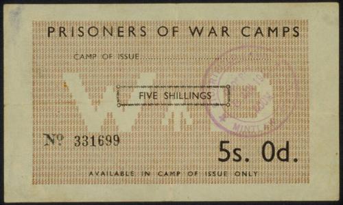 World War II P.O.W. Coupon:Value Five Shillings