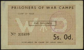 World War II P.O.W. Coupon:Value Five Shillings