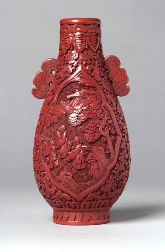 Chinese Cinnabar Lacquer Vase with Bat Handles