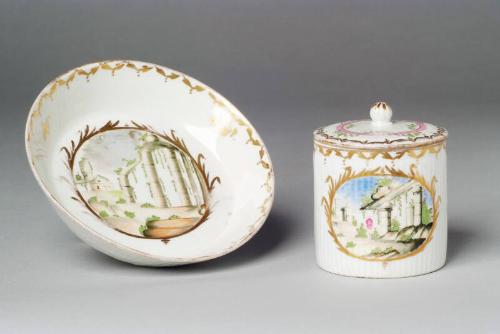 Porcelain Cup, Saucer and Cover with Classical Scenes