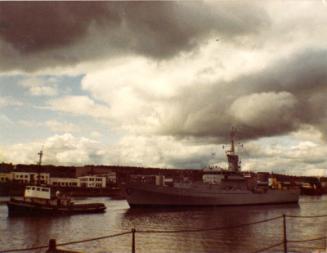 Colour Photograph Showing HMS 'Jersey' In The Navigation Channel, Aberdeen, 18/3/1976